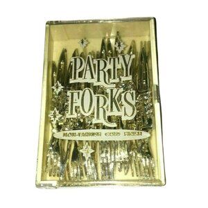 Vtg Mid Century 60s Gold Plastic Party Tiki Cocktail Hors d'oeuvre Picks Forks